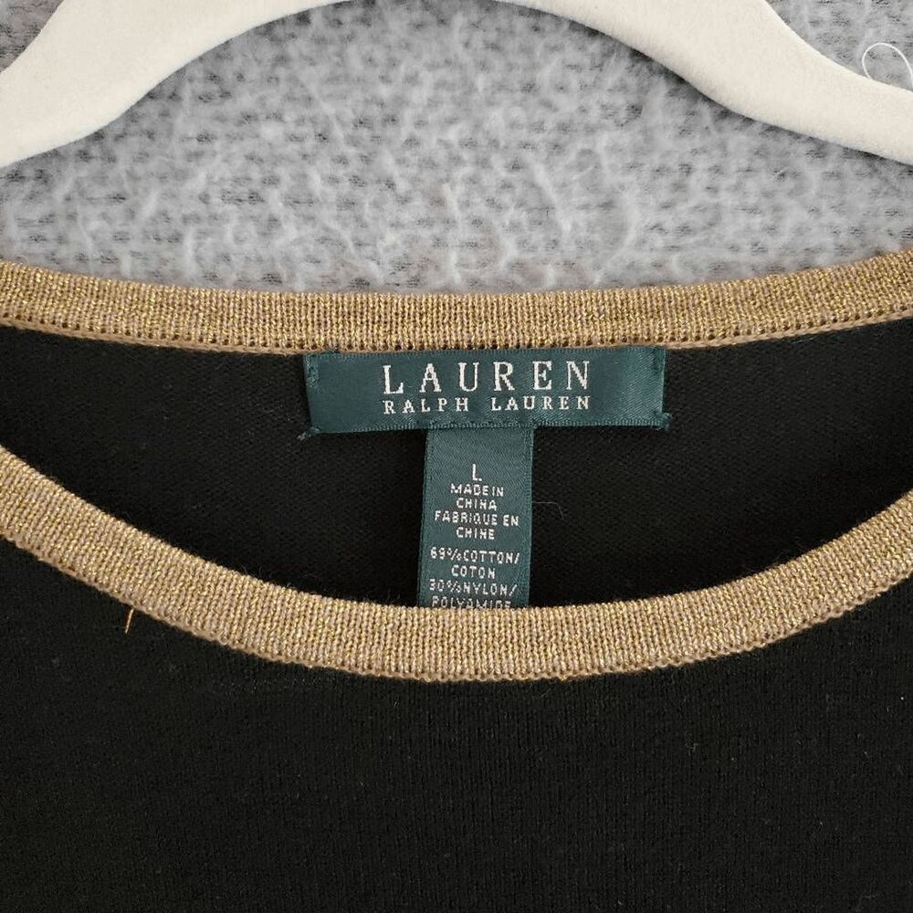 Lauren Ralph Lauren Women's Cotton Long Sleeve Gold Zipper Accents Sweater L - Picture 3 of 7